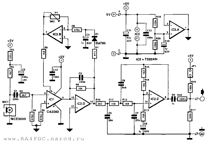 Схема микрофонного усилителя с компрессором